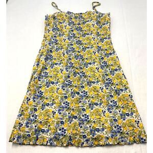 Halogen Floral Lemon Ruffle Hem Spaghetti Strap 100% Cotton Dress Women's Size 6